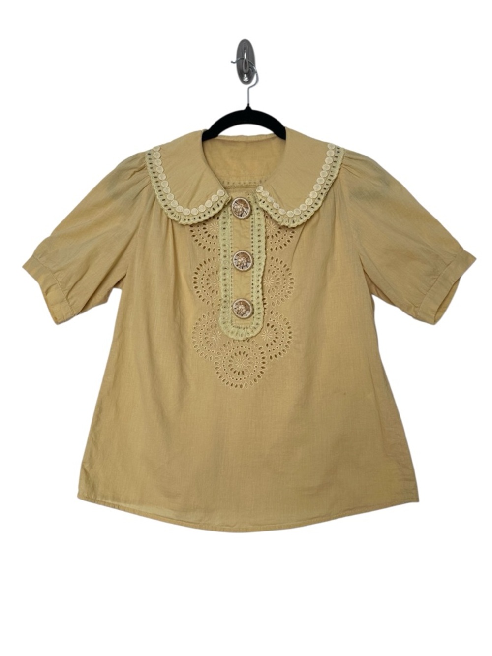 Coquette Feminine Butter Yellow Peter Pan Collar Blouse Twee Cottagecore Fairy